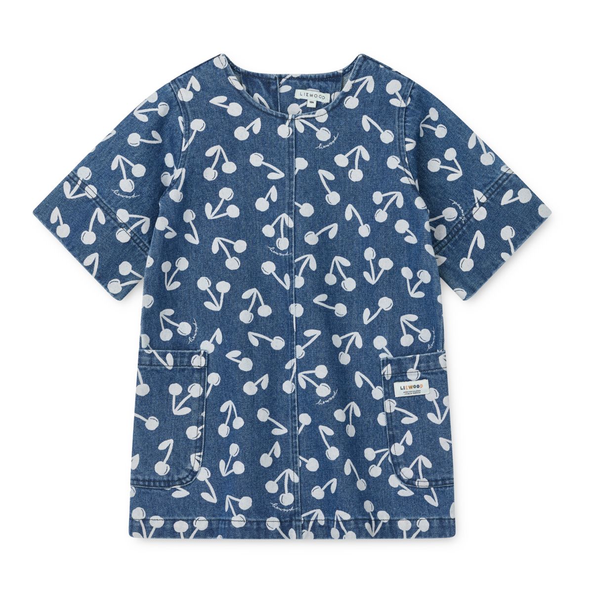 LIEWOOD ANGELICA Mønstret Denimkjole - Cherry blossom / Medium blue denim - Kjole