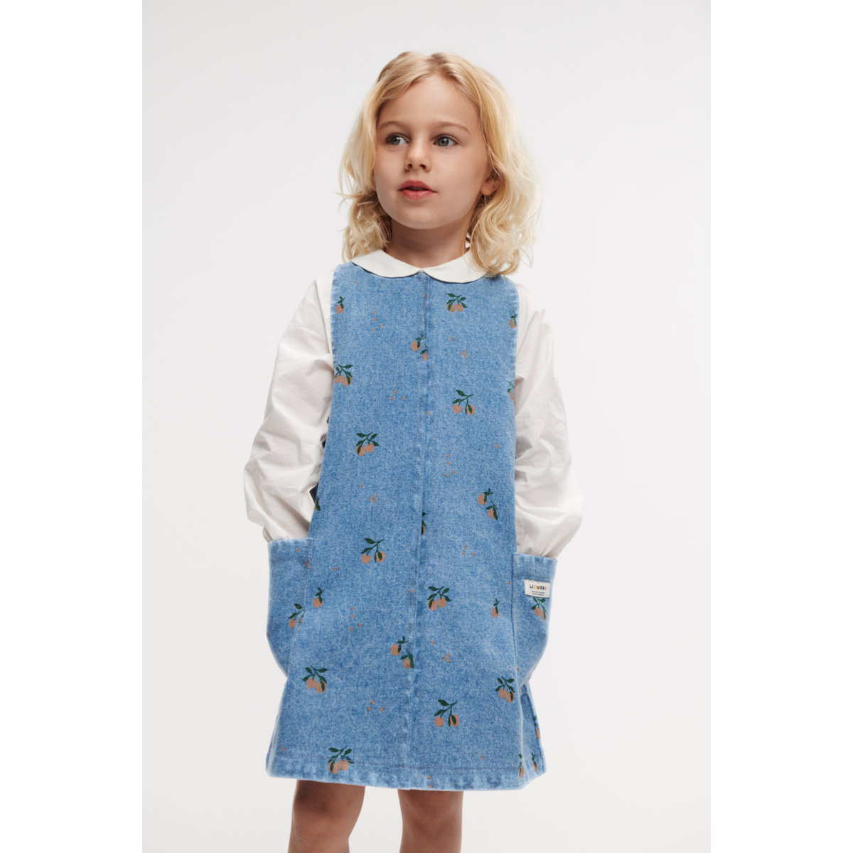 LIEWOOD Angelica Mønstret Denimkjole - Peach / Light Blue Denim - Kjole