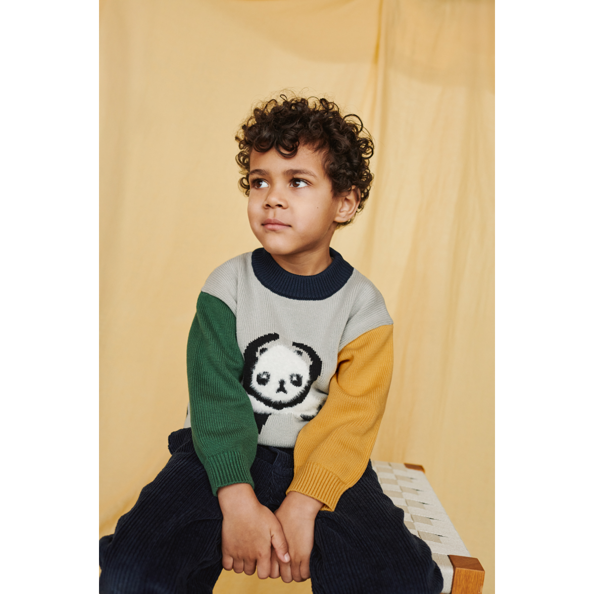 ORLANE Broderet Striktrøje - Panda / Mist / Classic navy multi mix