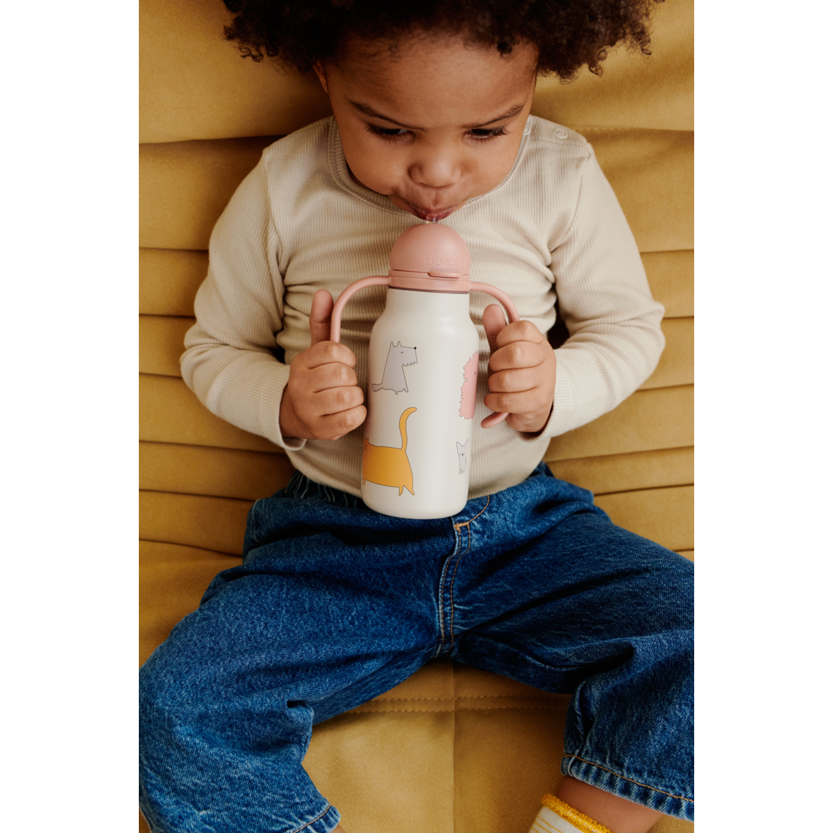 Liewood Kimmie Steel Water Bottle 250 Ml - Cats and Dogs / Sandy - WATER BOTTLE