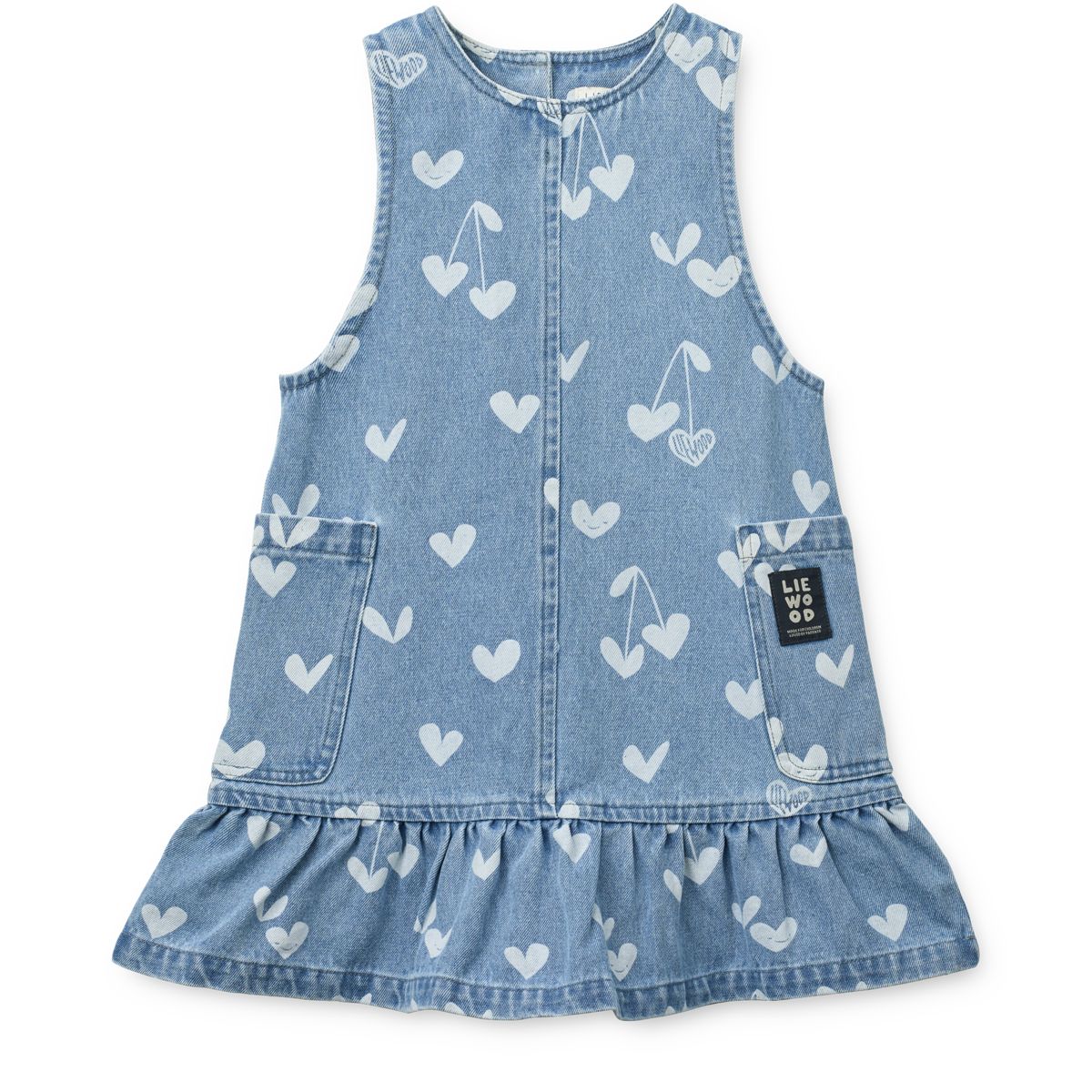 LIEWOOD ANGELICA Denimkjole med print og flæser - Sweethearts / light blue denim - Kjole