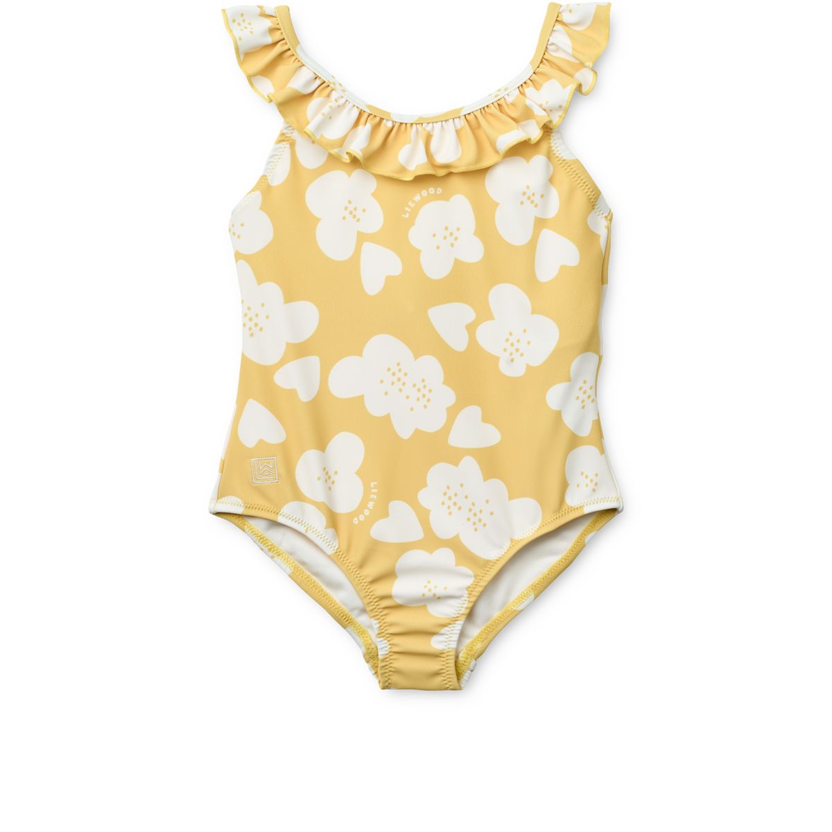 Kallie Badedragt Med Print Og Flæse - Flower / Lemon yellow
