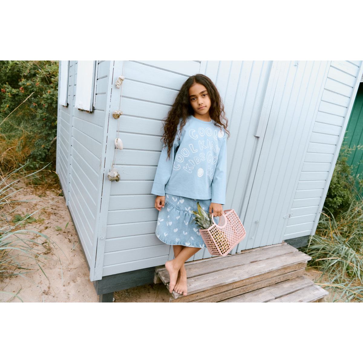 Liewood Dayla Printed Denim Skirt - Sweethearts / light blue denim - SKIRT