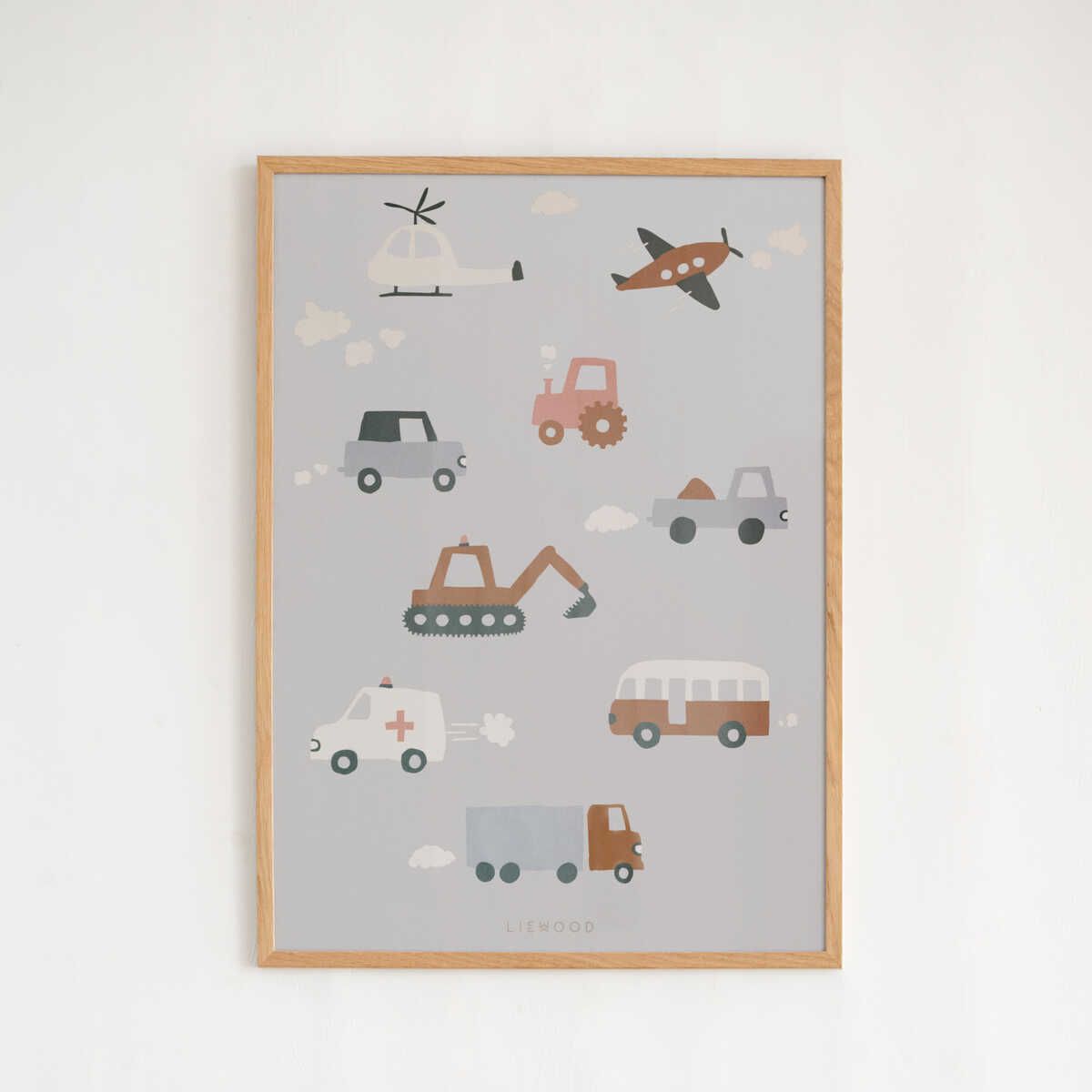 LIEWOOD Beverly plakat - Vehicles / Dove blue - Plakat