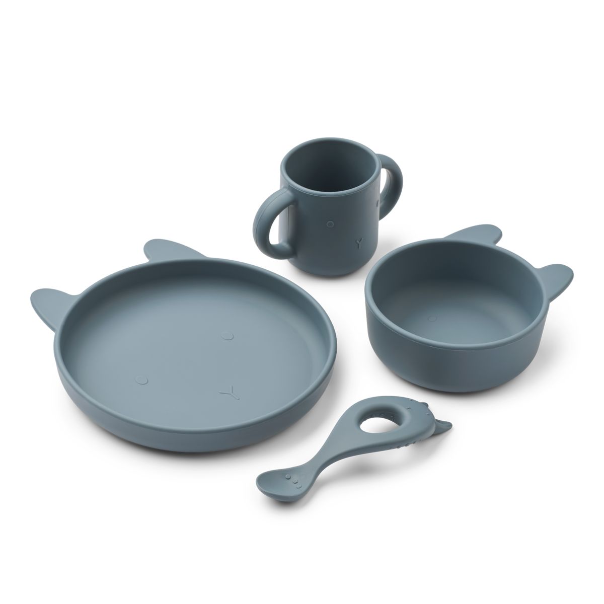LIEWOOD Vivi spisestel i silikone 4-pak baby - Rabbit whale blue - Børneservice sæt