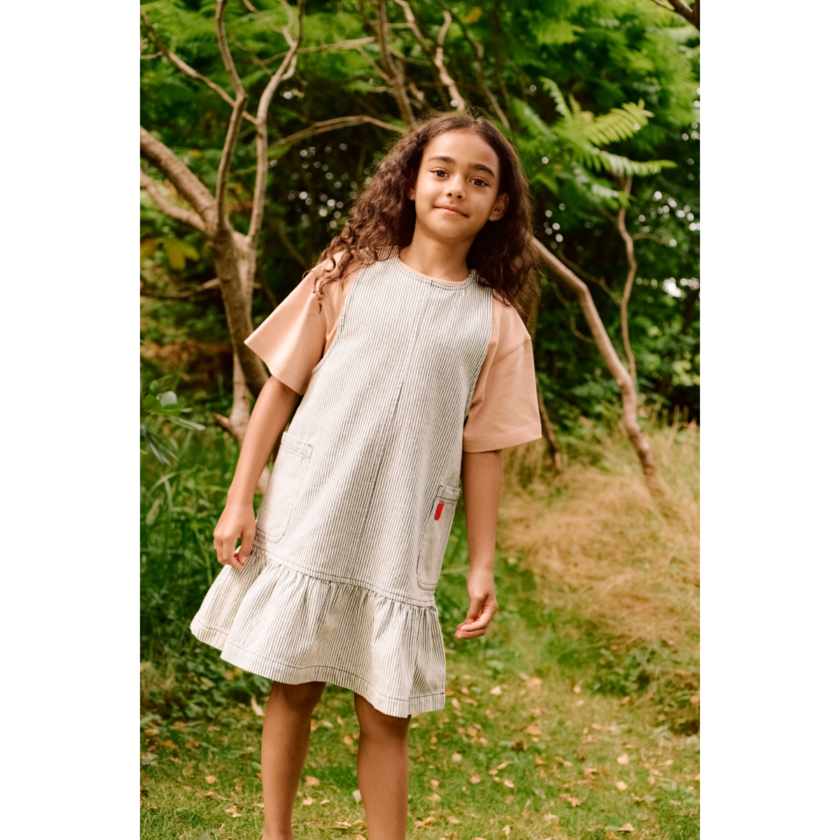 Liewood Angelica Striped Denim Frill Dress - Classic navy / Creme de la creme - DRESS