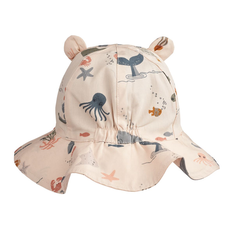 LIEWOOD Amelia Solhat Med Print Og Ører - Sea Creature/ Whale blue - Hatte & Kasketter