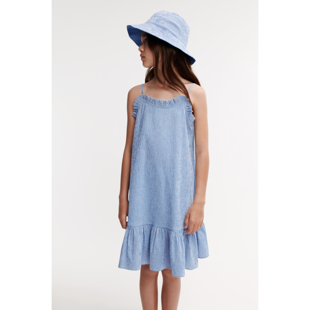 LIEWOOD Sophia Bæk og bølge kjole - Y/D Check Riverside / Crisp white - Kjole
