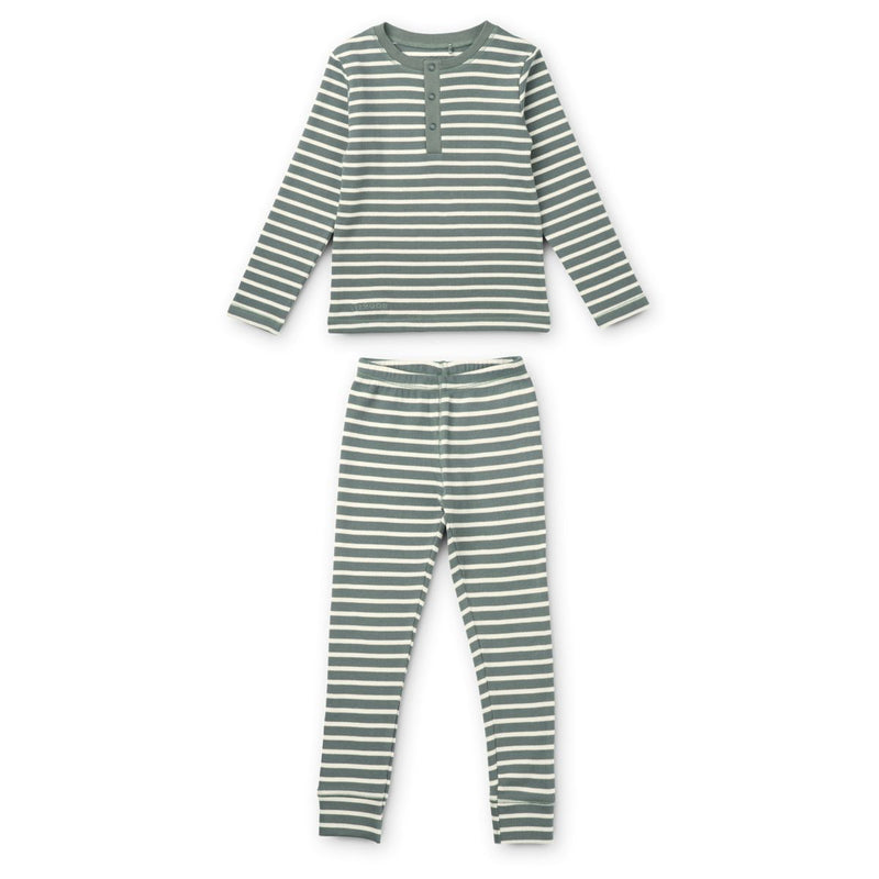 LIEWOOD Wilhelm pyjamassæt - Y/D stripe: Blue fog / sandy - Pyjamassæt