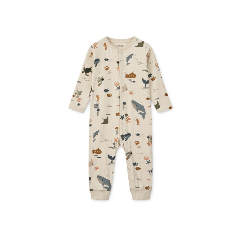 LIEWOOD Birk Pyjamasdragt Med Print - Sea creature / Sandy - Pyjamas Jumpsuits