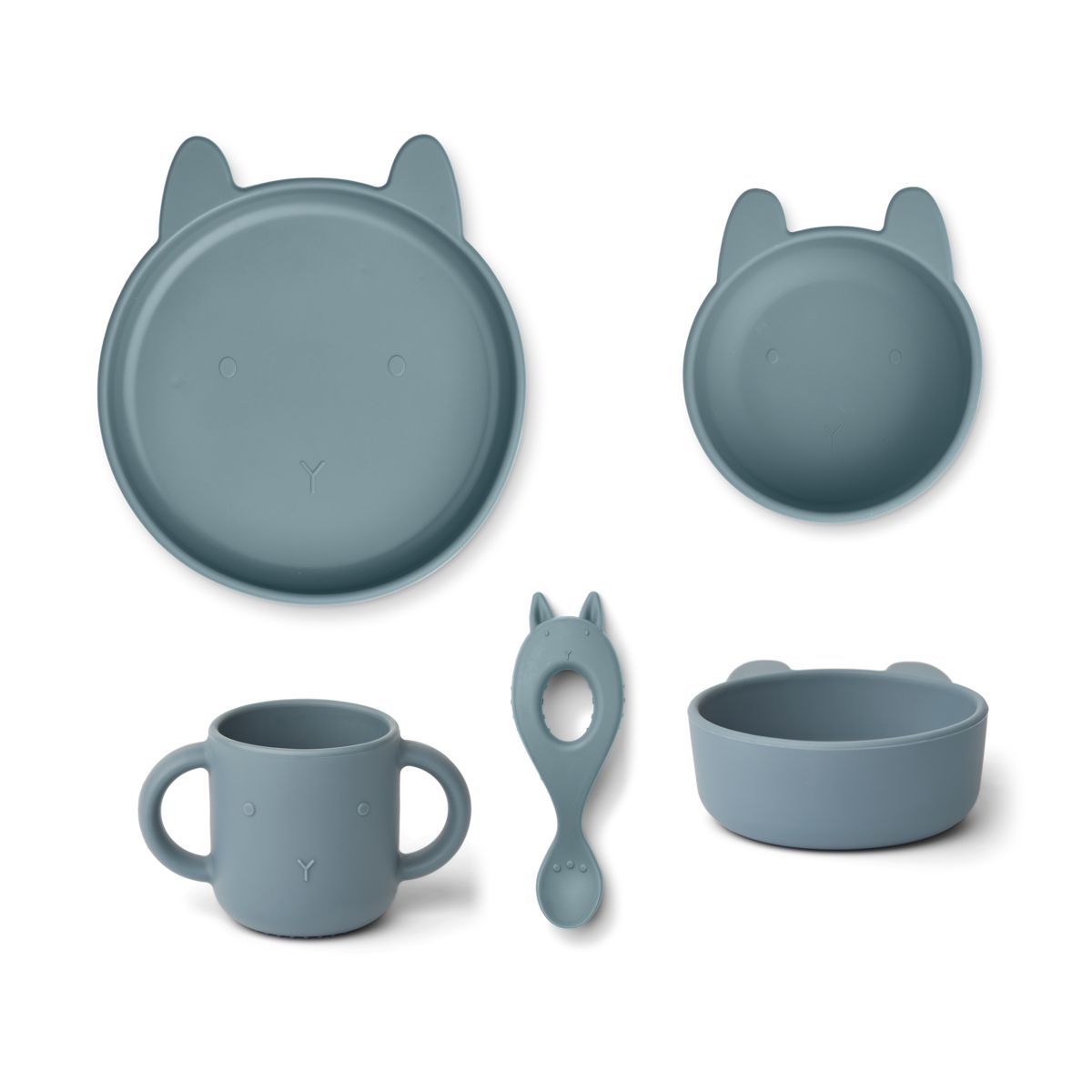 LIEWOOD Vivi spisestel i silikone 4-pak baby - Rabbit whale blue - Børneservice sæt