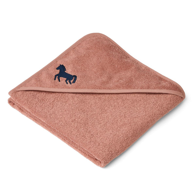 LIEWOOD Goya håndklæde med hætte - Horses / Dark rosetta - Håndklæder / Vaskeklude