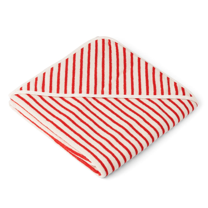 LIEWOOD Louie juniorhåndklæde med hætte - Y/D stripe: apple red / Creme de la creme - Håndklæder / Vaskeklude