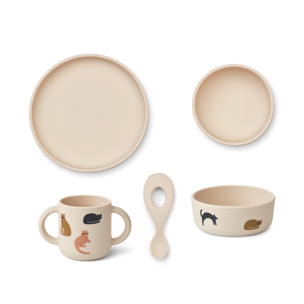LIEWOOD Vivi spisestel i silikone 4 pak - Miauw / Apple blossom - TABLEWARE SET